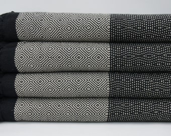 Turkish Blanket,Turkish Bedspread,Black and Beige Color Blanket,Throws,79"x95",Cotton Blanket,Turkish Throw,Beach Throw,Blankets,B2-siyahB