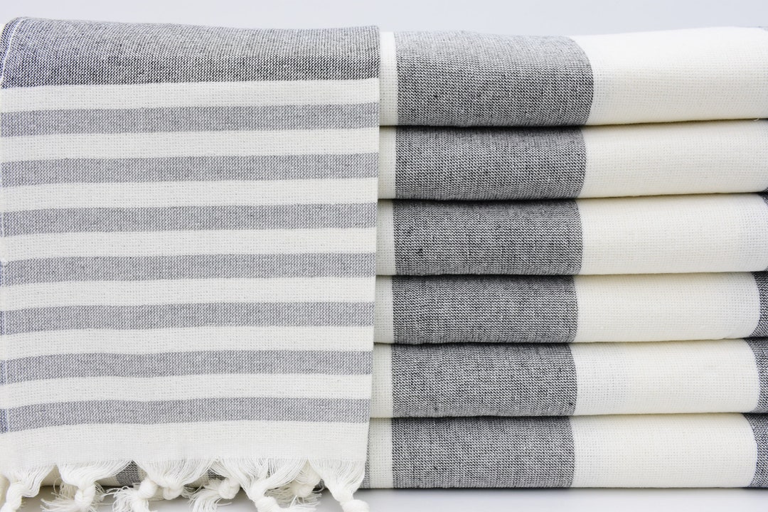 Kitchen Towel,terry Hand Towel,black and Gray Striped Tea Towel,head ...