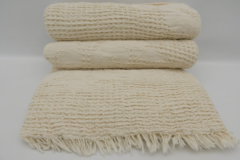 Waffle Blanket,King Size Balnekt,Bedspread,Turkish Blanket,Cream