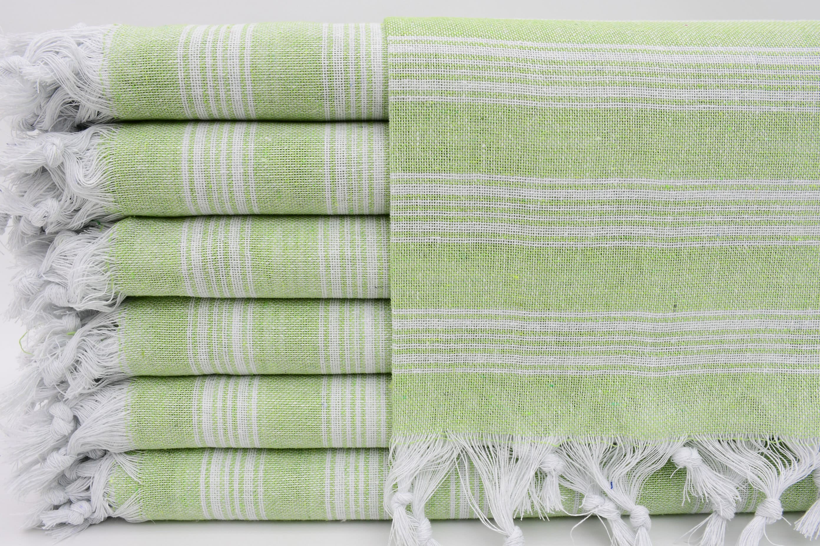 Green and white striped bath towels hotsell