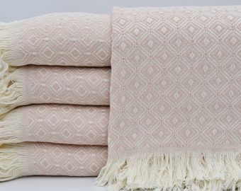 Housewarming Gift,Powder Pink Blanket,Turkish Blanket,75"x89",Turkish Bedspread,Handmade Blankets,Beach Throws,Sofa Cover Blanket,B3-zincirB