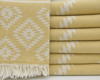 Turkse handdoek, 40 x 70 inch, gele peshtemal, bohohanddoek, festivalhanddoek, badhanddoek, kalkoenhanddoek, fouta, strandlaken, dubbelzijdige handdoek, K2-kilim