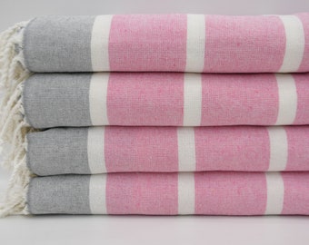 Towels,Turkey Towel,Peshtemal Towel,Terry Towels,Hammam Towel,Pink and Gray Towel,40"x67",Bath Towel,Turkish Towel,Terry Towel,B7-kolon