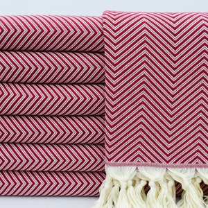 Organic Blanket,Turkish Blanket,Red Blanket,Housewarming Gift,Wedding Gift,80&#39;&#39;x95&#39;&#39;,Turkish Bedspread,Herringbone Blanket,BD-DamlaB
