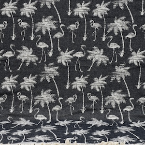 Sofa Decor,Bed Cover,Turkish Blanket,Turkish Bedspread,87&quot;x95&quot;,Handmade Blanket,Black Blanket,Flamingo Design Blanket,M4-FlamingoB