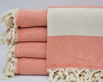Turkey Blanket,Turkish Baedspread,Orange Blanket,Home Decor,Turkish Blanket,Diamond Design Blanket,79"x91",Turkish Throw,K3-elmasB