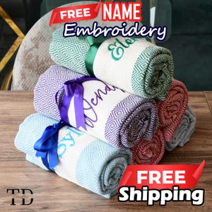 Personalized Turkish Beach Towel, Monogrammed Girls Trip Towel, Embroidered Beach Towels for Bridal Partys and Destination Weddings