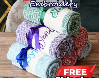 Personalized Turkish Beach Towel, Monogrammed Girls Trip Towel, Embroidered Beach Towels for Bridal Partys and Destination Weddings