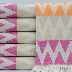 Asciugamano multicolore, asciugamano turco, peshtemal turco, telo da spiaggia, telo decorativo, telo sfuso, 40"x70", asciugamano a zigzag, asciugamano fatto a mano, K2-Zikzak