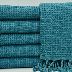 Table Throw Towel,Turkish Towel,Handmade Towel,Bulk Towel,Cotton Towel,34&quot;x70&quot;,Teal Towel,Turkish Peshtemal,Stonewashed Towel,B9-Waffle