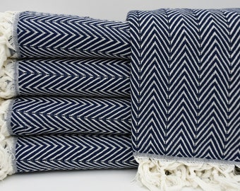 Navy Blue Blanket,Herringbone Blanket,Throw,Cover,79"x89",Handmade Blanket,Boemian Bedspread,Turkish Towel,Turkish Throws,B2-damlaB