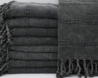 Stone Washed Hand Towel,Dish Towel,Small Towel,18&quot;x36&quot;,Dark Gray Hand Towel,Kitchen Towel,Turkish Towel,Tea Towel,Face Towel,B9-zeusH