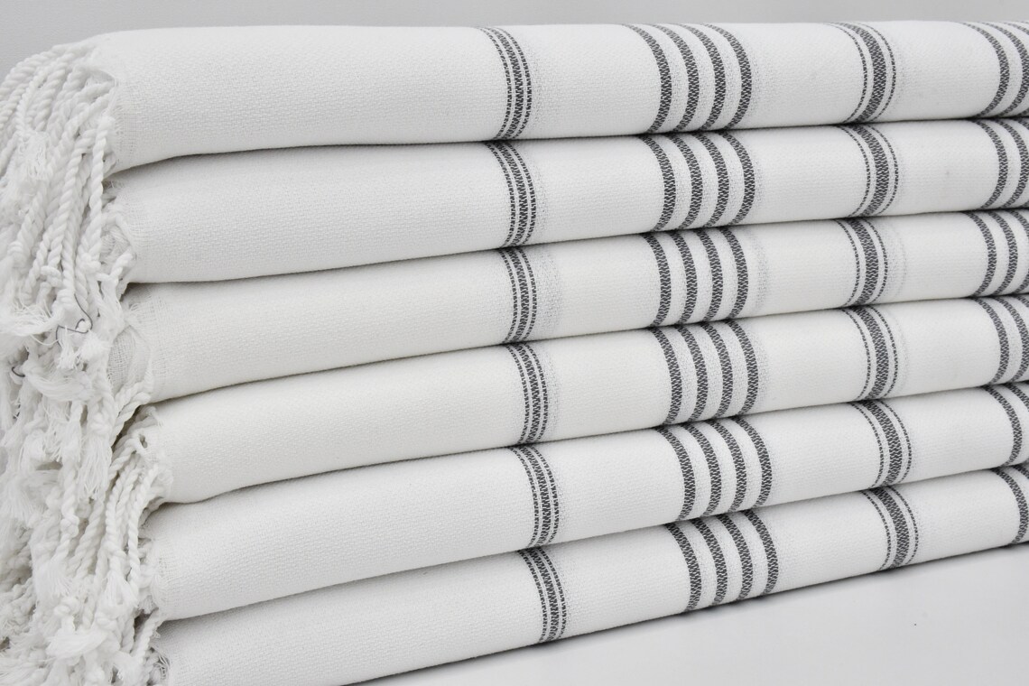 Toalla blanca toalla de rayas grises oscuras toallas turcas | Etsy