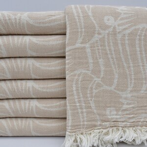 Turkish Towel,Turkish Peshtemal,Fish Pattern Towel,Picnic Towel,36&quot;x70&quot;,Beige Towel,Handwoven Beach Towel,Decorative Towel,K2-balık