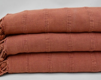 Turkish Blanket,Burnt Orange Blanket,Bed Throw Blanket,Stone Washed Blanket,72"x95",Turkish Throw,Quality Blanket, B9-zeusB