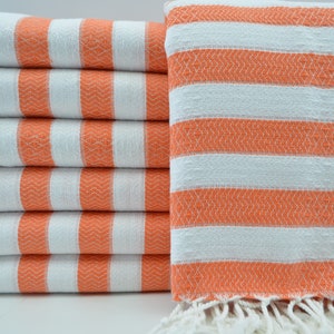 Turkish Peshtemal,Towels,36&quot;x70&quot;,Orange and White Towel,Turkish Hammam Towel,Soft Towel,Turkish Towel,Sauna Towel,Peshtemal,B3-göcek