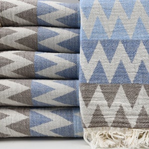Herringbone Towel,Blue And Brown Towel,Zigzag Towel,Double Face Towel,36"x69"Aztec Towel,Turkish Towel,Peshtemal,Ultra Soft Towel,K2-zikzak