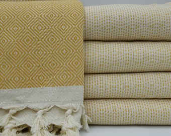 Diamond Blanket,Large Towel,Throws,Turkish Bedspread,Turkish Blanket,79"x95",Turkish Throw,Bed Cover,Sofa Cover,Yellow Throw,B2-nefesB