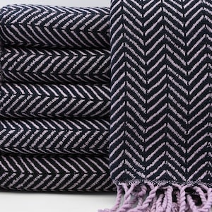 Toalha Stone Washed, 38&quot;x63&quot;, Toalha Preta e Lilás, Toalha Tribal, Peshtemal Stone Washed, Toalha Hammam, Toalha Zigzag, Toalha de Praia Turca, B2-taş