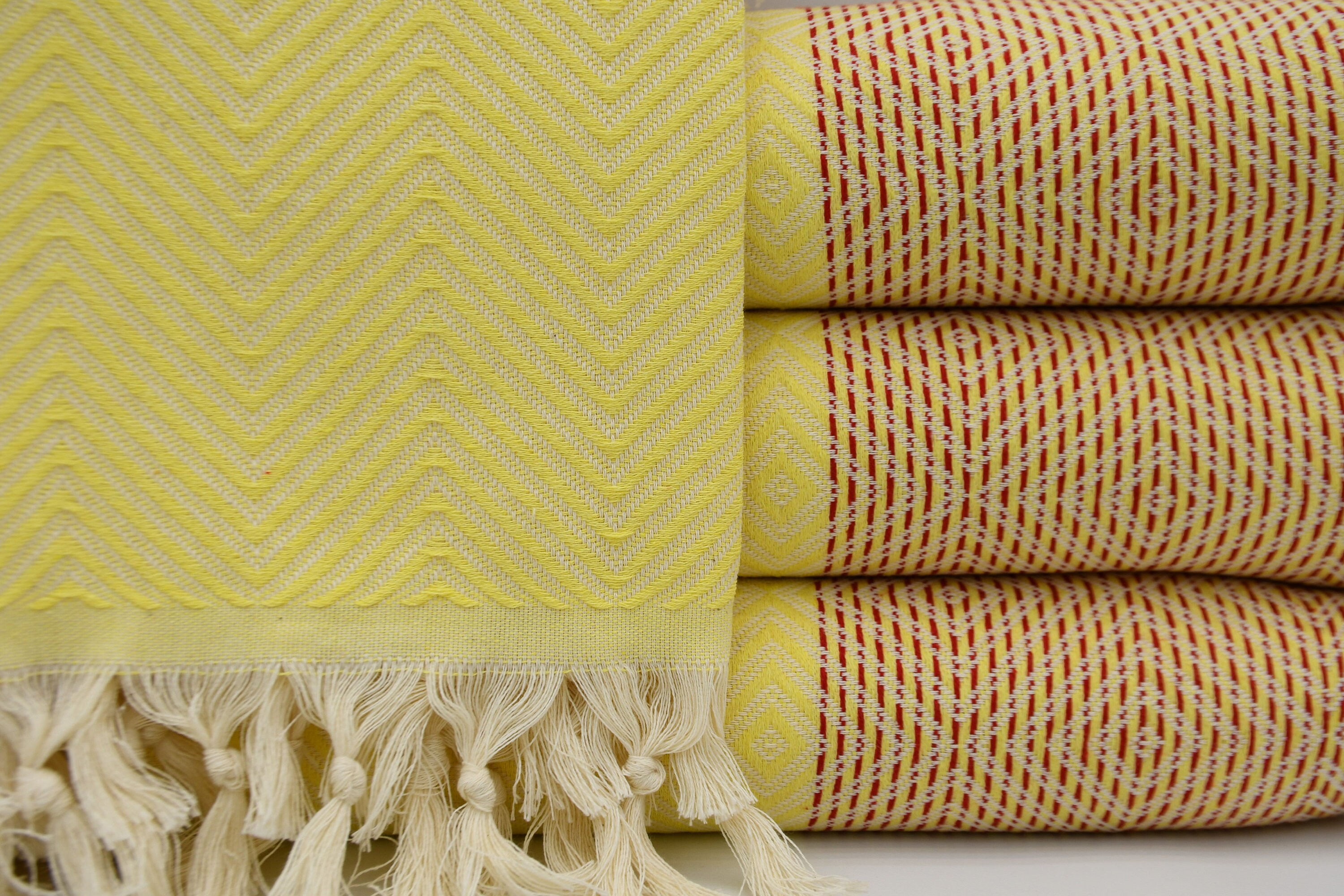 トルコ製ブランケット、黄色と赤のブランケット、スロータオル、トルコ