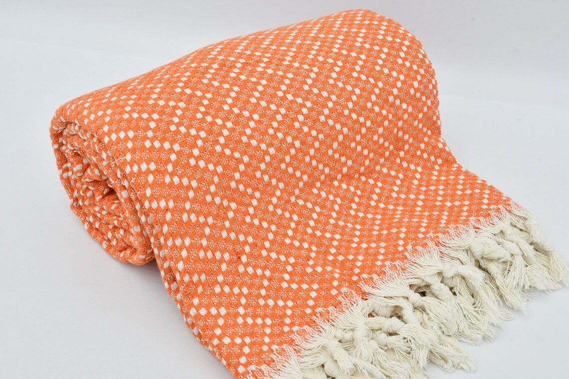 Orange BlanketCotton BlanketTurkey BedspreadTurkish Etsy