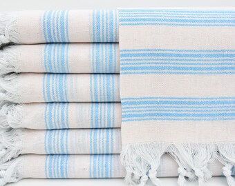 Turkish Towel,Thin Towel,Striped Towel,Handmade Towel,38"x70",Turkish Peshtemal,Natural And Turquoise Towel,Shower Towel,K3-saraylı