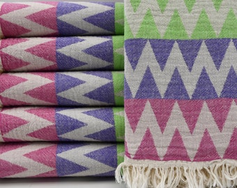 Zigzag Towel,Geometric Towel,Double Face Towel,38"x67",Turkish Peshtemal,Hammam Towel,Sauna Towel,Turkish Towel,Aztec Towel,K2-zikzak