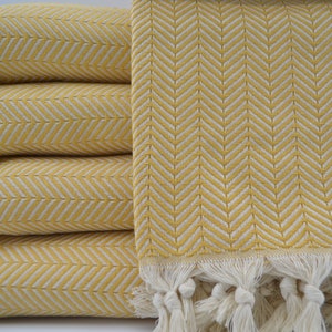 Yellow Throw,100% Cotton Blanket75&quot;x91&quot;,Turkish Blanket,Throw Blanket,Herringbone Blanket,Bed Rug,Cover,Bed Cover,Sofa Cover,B3-damlaN