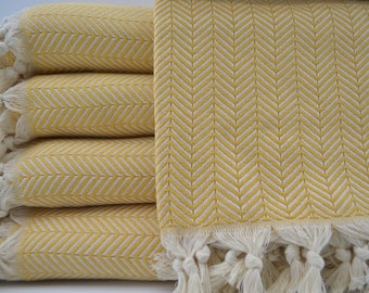 Gele plaid, 100% katoenen deken 75 x 91 inch, Turkse deken, plaid, visgraatdeken, deken, deken, hoes, bedovertrek, bankovertrek, B3-damlaN