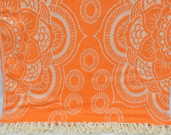 Geometric Blanket,Turkish Blanket,79"x91",Throw Blanket,Turkish Bedspread,Orange Blanket,Sofa Cover,Oriental Design Bedspread,K1-JakarB