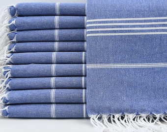 Saks Blue Towel,White Striped Towel,Turkish Towel,Spa Towel,40"x70",Ultra Soft Towel,Bath Towel,Beach Towel,Turkish Peshtemal,M2-sultan