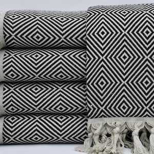 Handmade Bedspread,Turkish Blanket,Turkish Bedspread,Home Decor,Throws And Blankets,65&quot;x87&quot;,Black Blanket,Decorative Sofa Cover,K2-BaklavaB