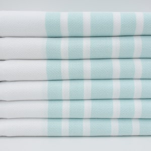 Turkish Towel,Turkish Peshtemal,White Towel,Spa Towel,Herringbone Towel,40&quot;x70&quot;,Mint Green Striped Towel,Turkish Beach Towel,K2-balıksırtı