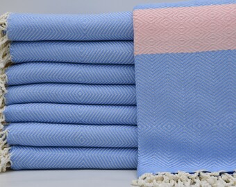 Blue and Light Pink Towel,100% Bamboo Towel,Turkish Peshtemal,Turkish Towel,Beach Towel,40''x70",Bath Towel,Ultra Soft Towel,B1-bambu