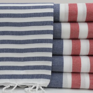 Turkish Towel,Turkish Peshtemal,40&#39;&#39;x70&#39;&#39;,Navy Blue And Red Towel,Beach Towel,Bath Towel,Throw Towel,Picnic Towel,Handmade Towel,K2-Marina