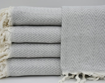 Light Gray Blanket,Herringbone Blanket,Throw,Turkish Bedspread,Throws,Cover,79"x89",Turkish Peshtemal,Bed Cover,Turkish Towel,B2-damlaB