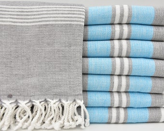 Bath Towel,Turkey Towel,Turkish Towel,40"x70",Turkish Peshtemal,Gray and Turquoise Towel,Bohemian Towel,Handmade Towel,Gift Towel,B2-soft