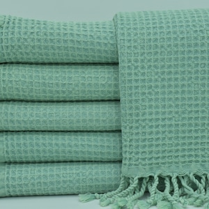Hammam Towel,Turkish Towel,Table Throw Towel,Picnic Towel,Anatolian Towel,34&quot;x70&quot;,Turkish Peshtemal,Mint Towel,Stonewashed Towel,B9-Waffle