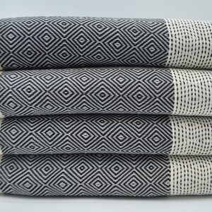 79&quot;x95&quot;,Black And Cream Blanket,Bedroom Blanket,Bed Cover,Bed Rug,Peshtemal Cover,Beach Towel,Throw Blanket,Turkish Towel,Throw,B2-nefesB