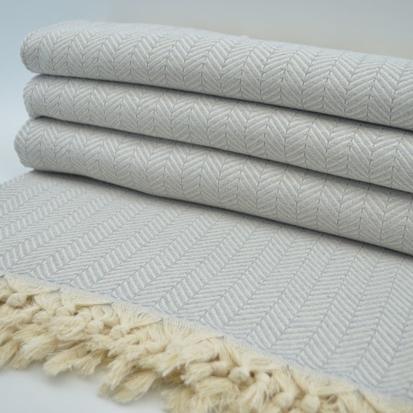Light Gray Blanket,Sofa Cover,Herringbone Blanket,King Size Throw,75"x91" Beach Throw,Throw Blanket,Bed Cover,Soft Blanket,B3-damlaN