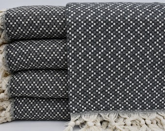 Turkish Bedspread,79"x87",Throws,Turkish Blanket,Bedroom Blanket,Dark Gray Blanket,Decoratibe Throws,Sofa Cover,Picnic Blanket,B3-HasırB