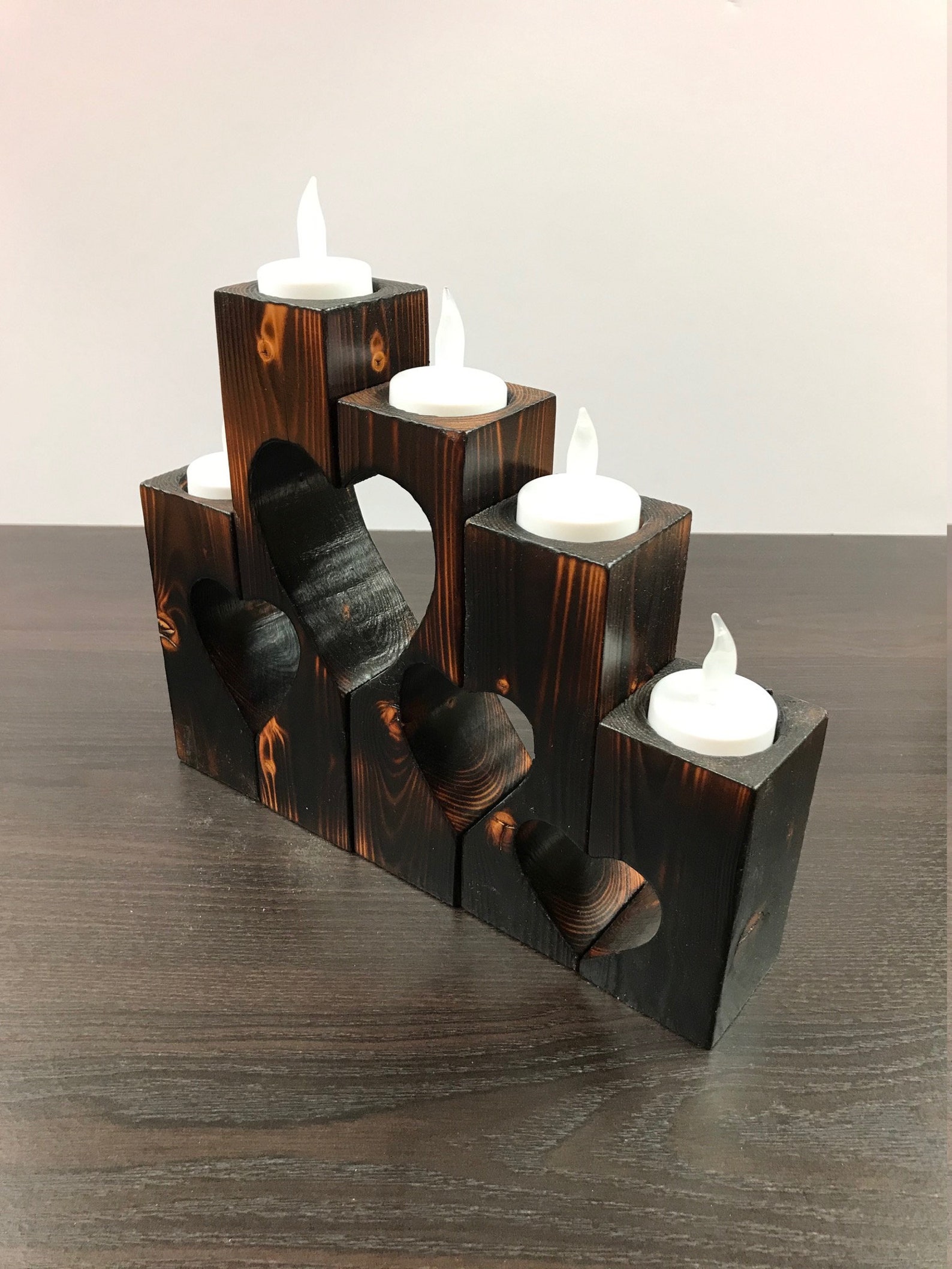 Wood Heart Shape Candle Holders Etsy