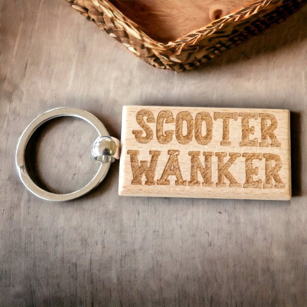 Scooter Keyring Gift Scooter Wanker Cute Engraved Wooden Driver Key Fob Fun Novelty Nice Custom Present