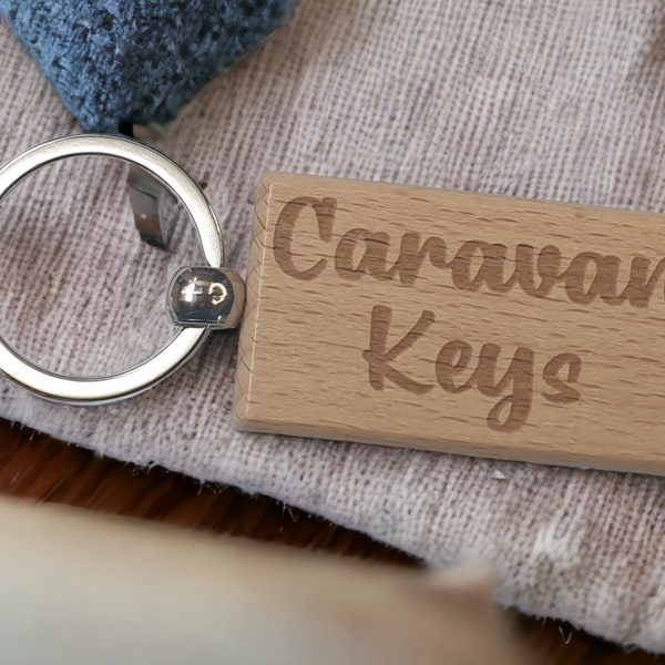 Caravan Keys Keyring Gift - Any Name Key Ring - Nice Cute Engraved Wooden Key Fob Novelty Custom House Home Present