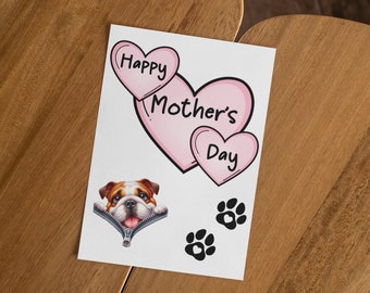 British English Bulldog Mother's Day Card - Nice Cute Fun Pet Dog Puppy Owner Novelty Greeting Card