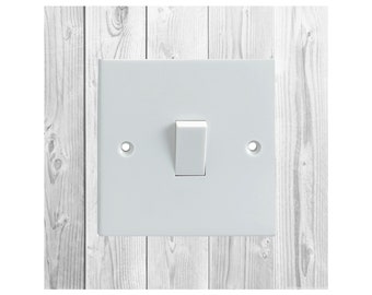Grey White Wood Pattern Electrical Light Switch Surround Printed Vinyl Sticker Decal