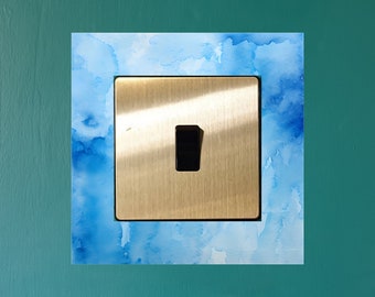 Blue Watercolour Splash Pattern Electrical Light Switch Surround Printed Vinyl Sticker Decal