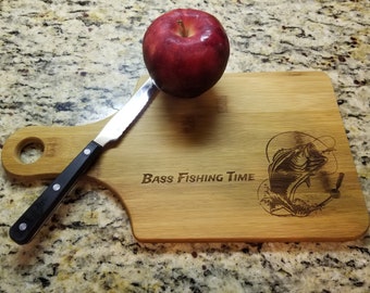 Bass Fishing Breadboard / 13.5 x 7 / Custom Cutting Board / Paddle Cutting Board / Engraved Cutting Board