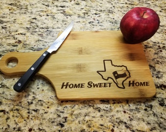 Texas Custom Cutting Board / 13.5 x 7 / Home Sweet Home / Personalized Bamboo Cutting Board