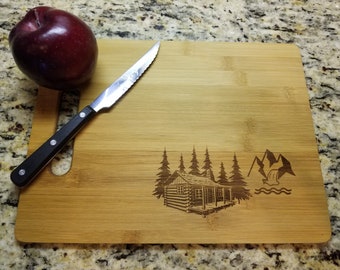 Cabin Bamboo Cutting Board / 13.5 x 9.5 / Custom Cutting Board / Engraved Cutting Board